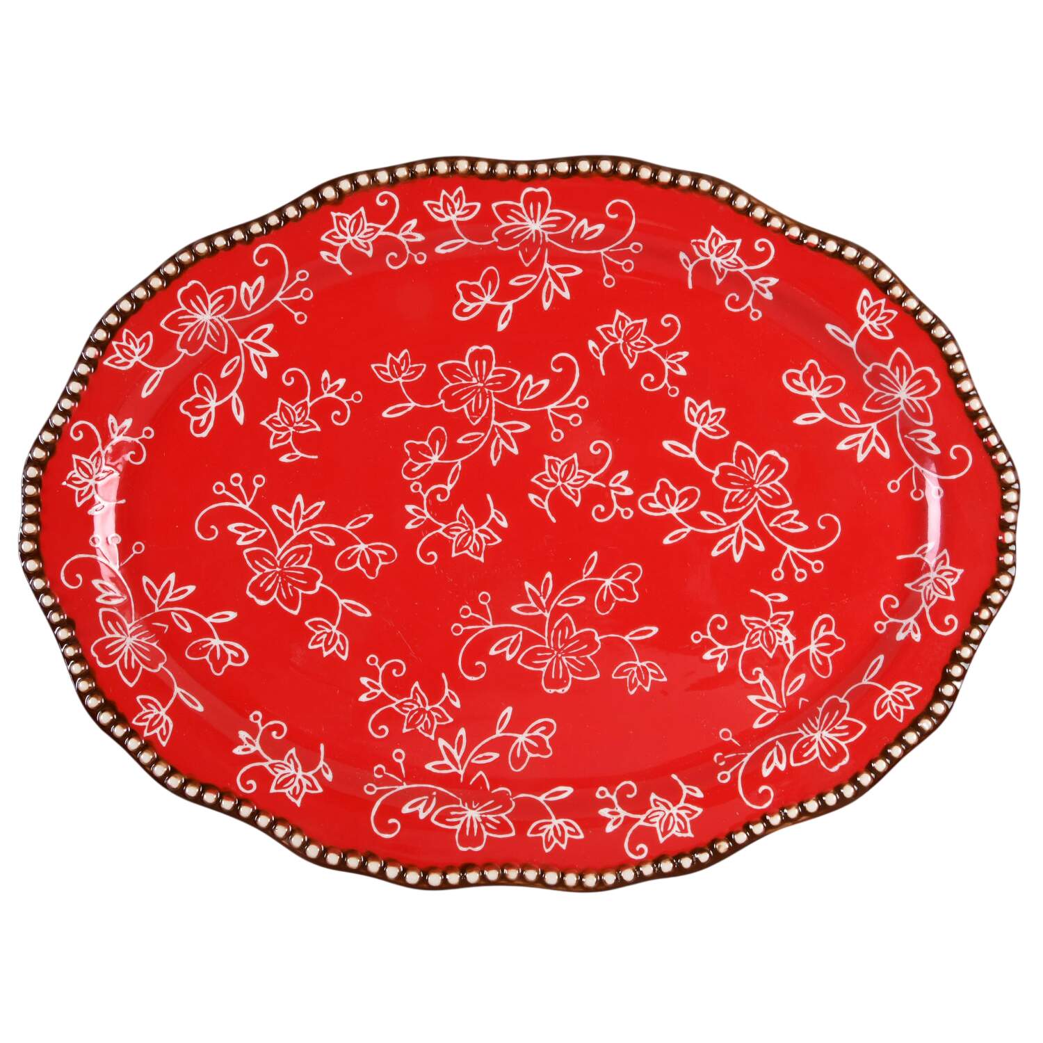 Floral Lace Red 12" Oval Serving Platter by Temp-Tations-1
