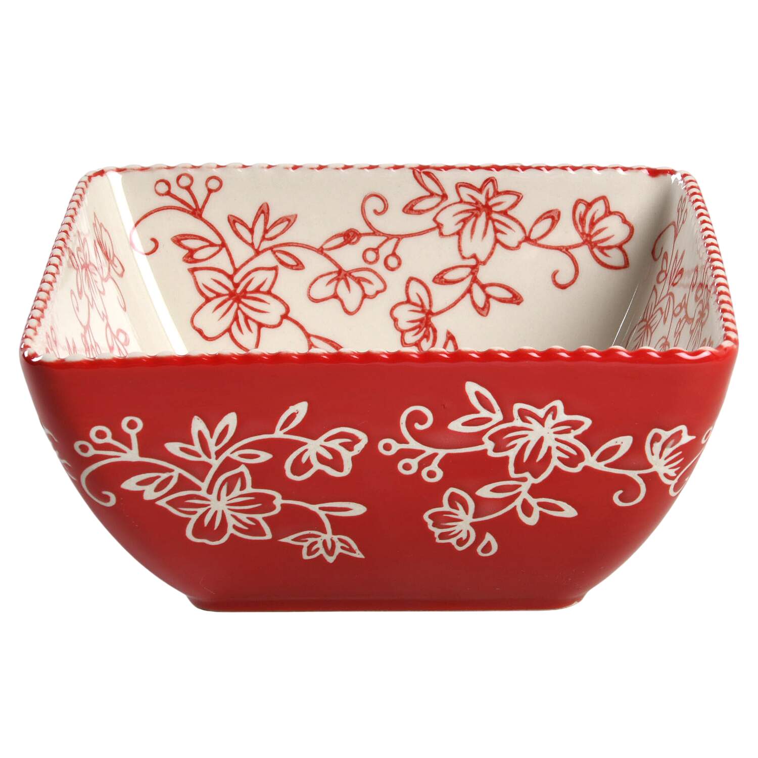 Floral Lace Red Square Soup/Cereal Bowl by Temp-Tations-1