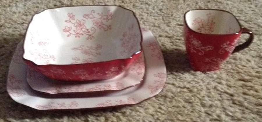 Floral Lace Red Square Soup/Cereal Bowl by Temp-Tations-1