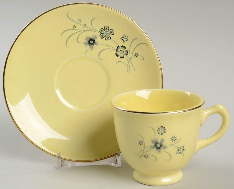 Silver Mist Luray Yellow Footed Demitasse Cup & Saucer Set by Taylor, Smith & Taylor (Ts&T)-1