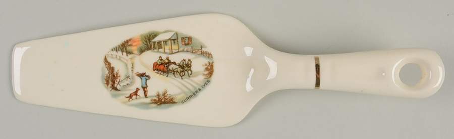Currier and Ives Multicolor Solid Ceramic Pie/Cake Server by Taylor, Smith & Taylor (Ts&T)-1