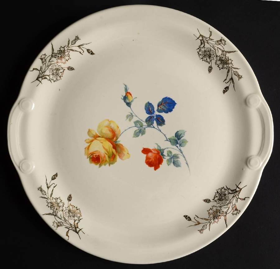 Yellow Rose Laurel (Gold Filigree) Cake Plate by Taylor, Smith & Taylor (Ts&T)-1