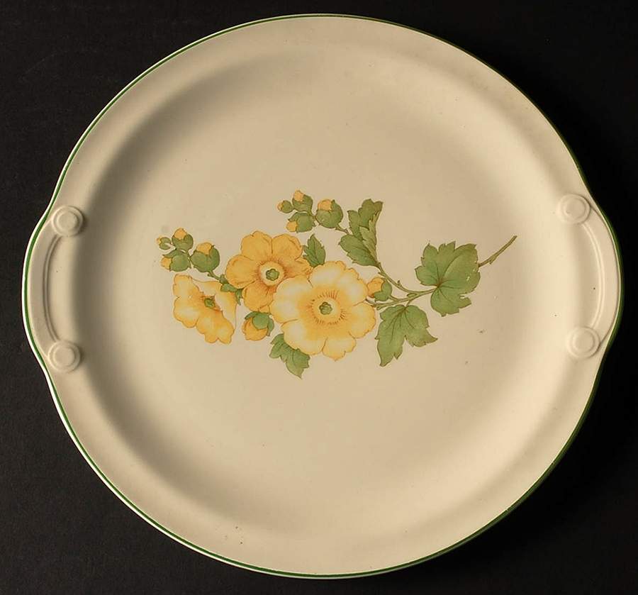 904-Laurel (Green Trim) Handled Cake Plate by Taylor, Smith & Taylor (Ts&T)-1