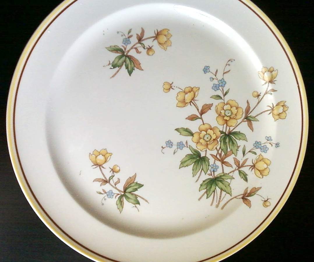 Buttercup (Yellow and Brown Bands) Dinner Plate by Taylor, Smith & Taylor (Ts&T)-1