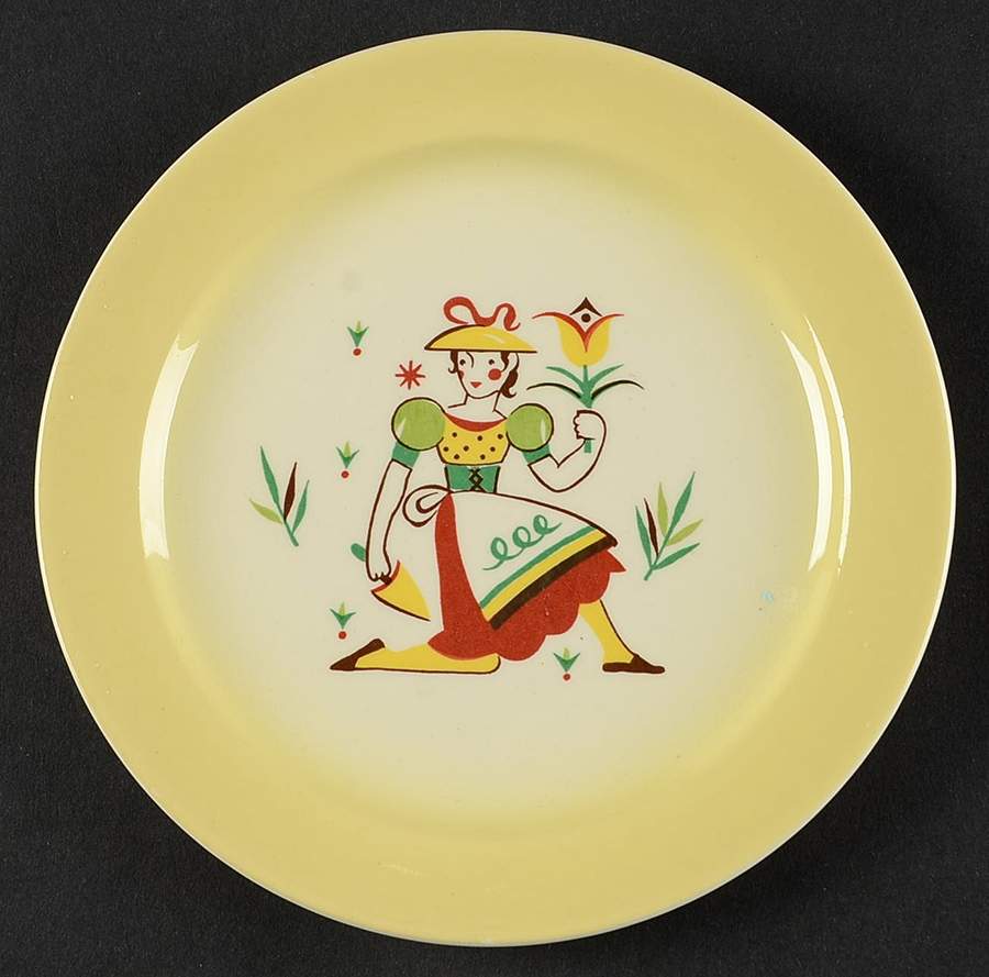 Swiss Provincial Laurel (Yellow Band) Bread & Butter Plate by Taylor, Smith & Taylor (Ts&T)-1
