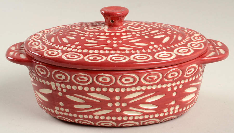 Carved Old World Red 9 Oz Individual Oval Casserole & Lid by Temp-Tations-1