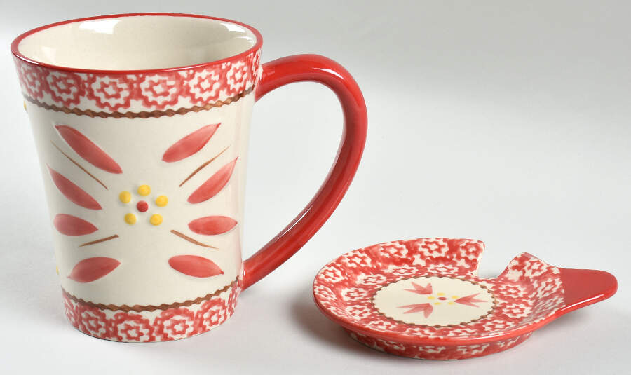 Old World Red Mug & Lid/Coaster No Spoon by Temp-Tations-1
