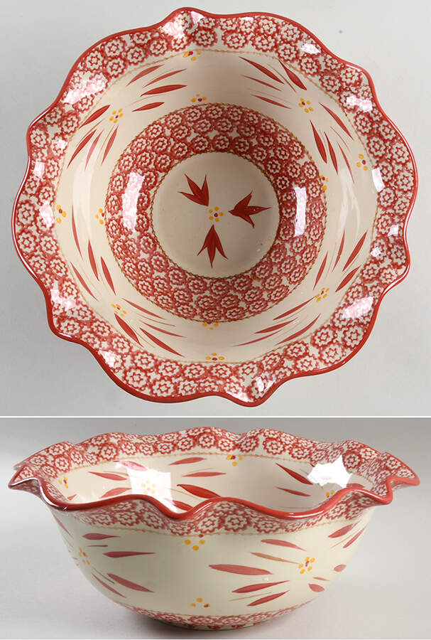 Old World Red Scalloped Serving Bowl by Temp-Tations-1