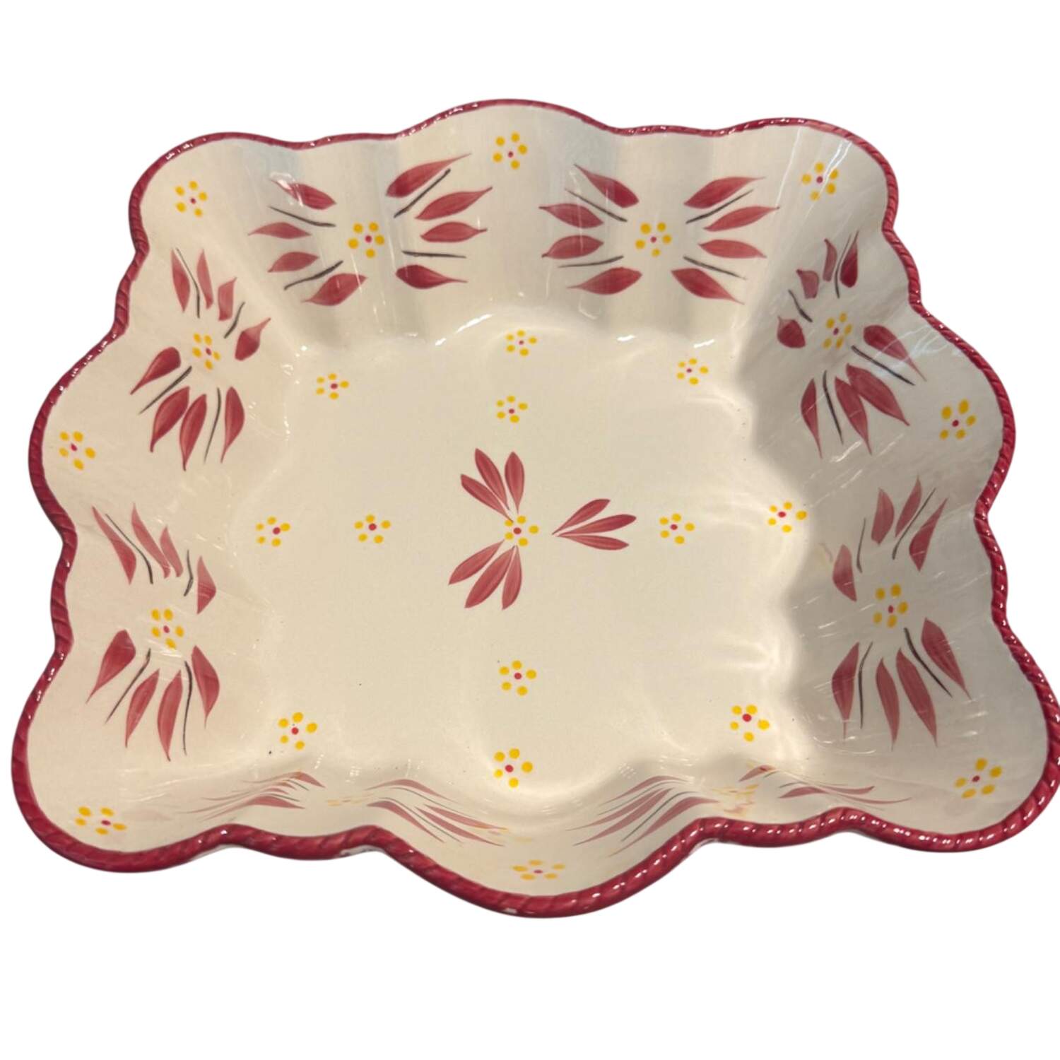 Old World Cranberry 11" Square Scalloped Bowl by Temp-Tations-1