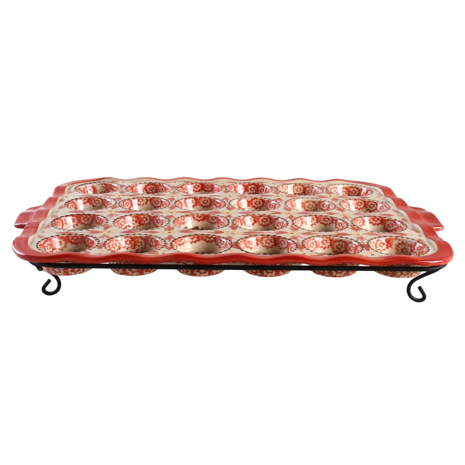 Old World Red Muffin Pan (Holds 24 Mini Muffins) & Metal Stand by Temp-Tations-1