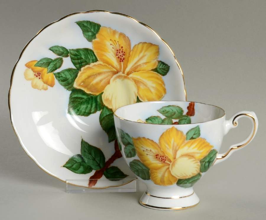 Yellow Hibiscus Footed Cup & Saucer Set by Tuscan - Royal Tuscan-1