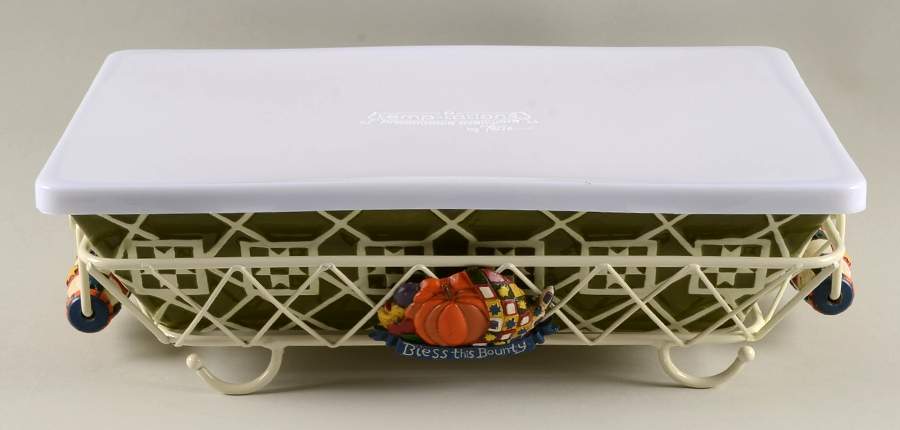 Harvest Bounty 13" Rectangular Baker & Plastic Lid with Metal Stand by Temp-Tations-1