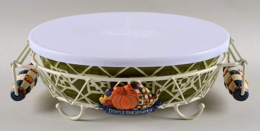 Harvest Bounty 10" Oval Divided Baker & Plastic Lid w/Metal Base by Temp-Tations-1