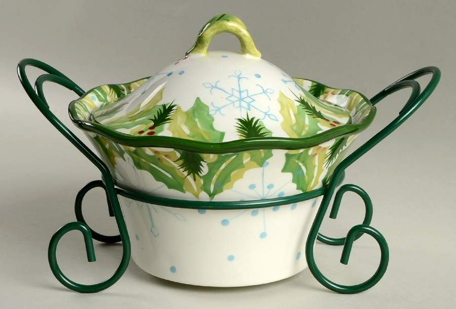 Hometown Christmas 1.50 Quart Round Covered Casserole w/Metal Stand by Temp-Tations-1