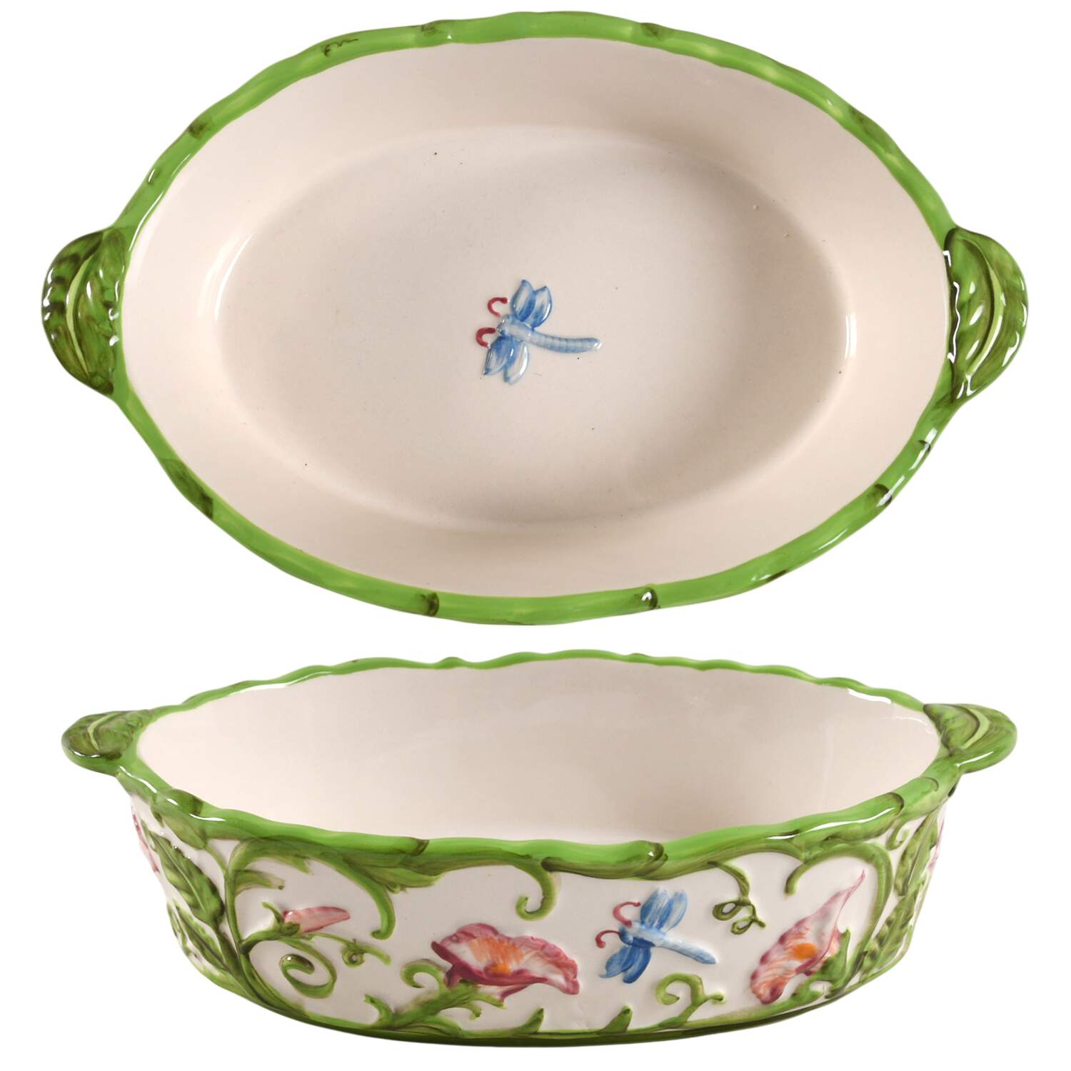 Dragonfly 10" Oval Tab Handled Baker by Temp-Tations-1