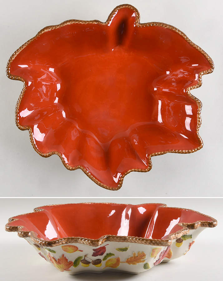 Harvest (Embossed) 15" Leaf Bowl by Temp-Tations-1