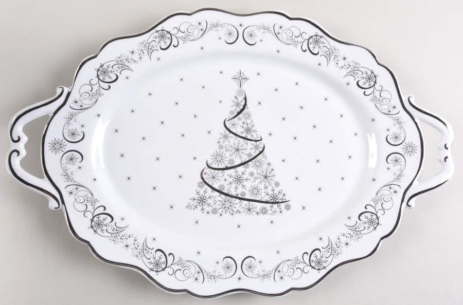 Metallic Christmas Eve 18" Oval Handled Platter by Temp-Tations-1