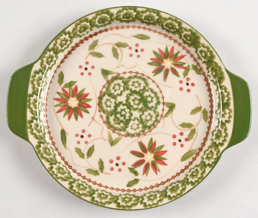Old World Poinsettia 8" Round Lid-It (Trivet,Tray,Baker Lid) by Temp-Tations-1