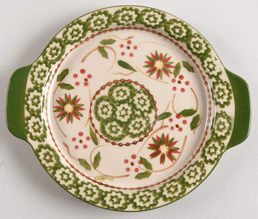 Old World Poinsettia 7" Round Lid-It (Trivet,Tray,Baker Lid) by Temp-Tations-1
