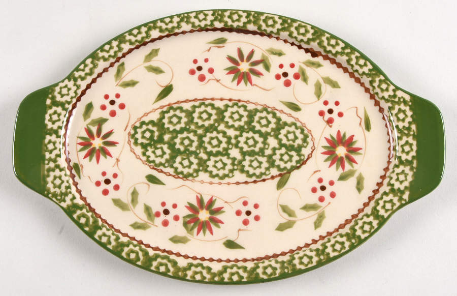 Old World Poinsettia 10" Oval Lid-It (Trivet,Tray,Baker Lid) by Temp-Tations-1