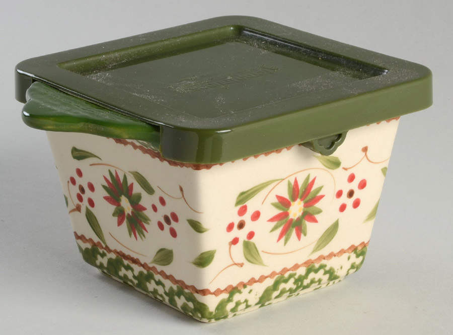 Old World Poinsettia Individual Square Baker & Plastic Lid by Temp-Tations-1
