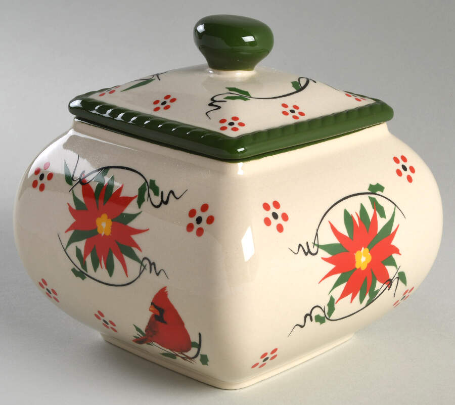 Old World Poinsettia Small Canister & Lid by Temp-Tations-1