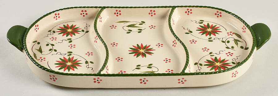 Old World Poinsettia 17" Divided Squoval Tab Handled Lid-It for 17" Squoval Tab Handled Baker by Temp-Tations-1