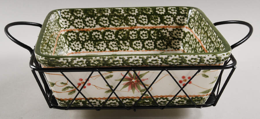 Old World Poinsettia 8" Square Baker & Metal Stand by Temp-Tations-1