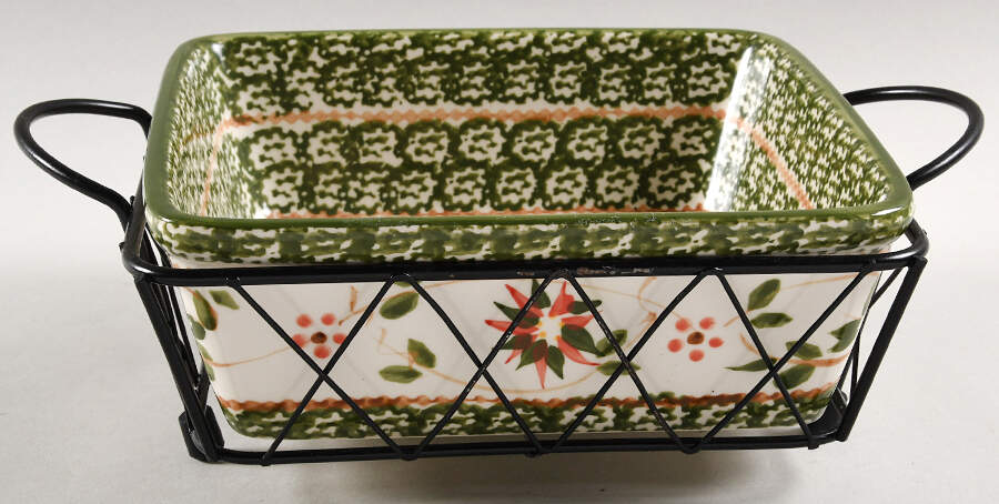 Old World Poinsettia 7" Square Baker & Metal Stand by Temp-Tations-1