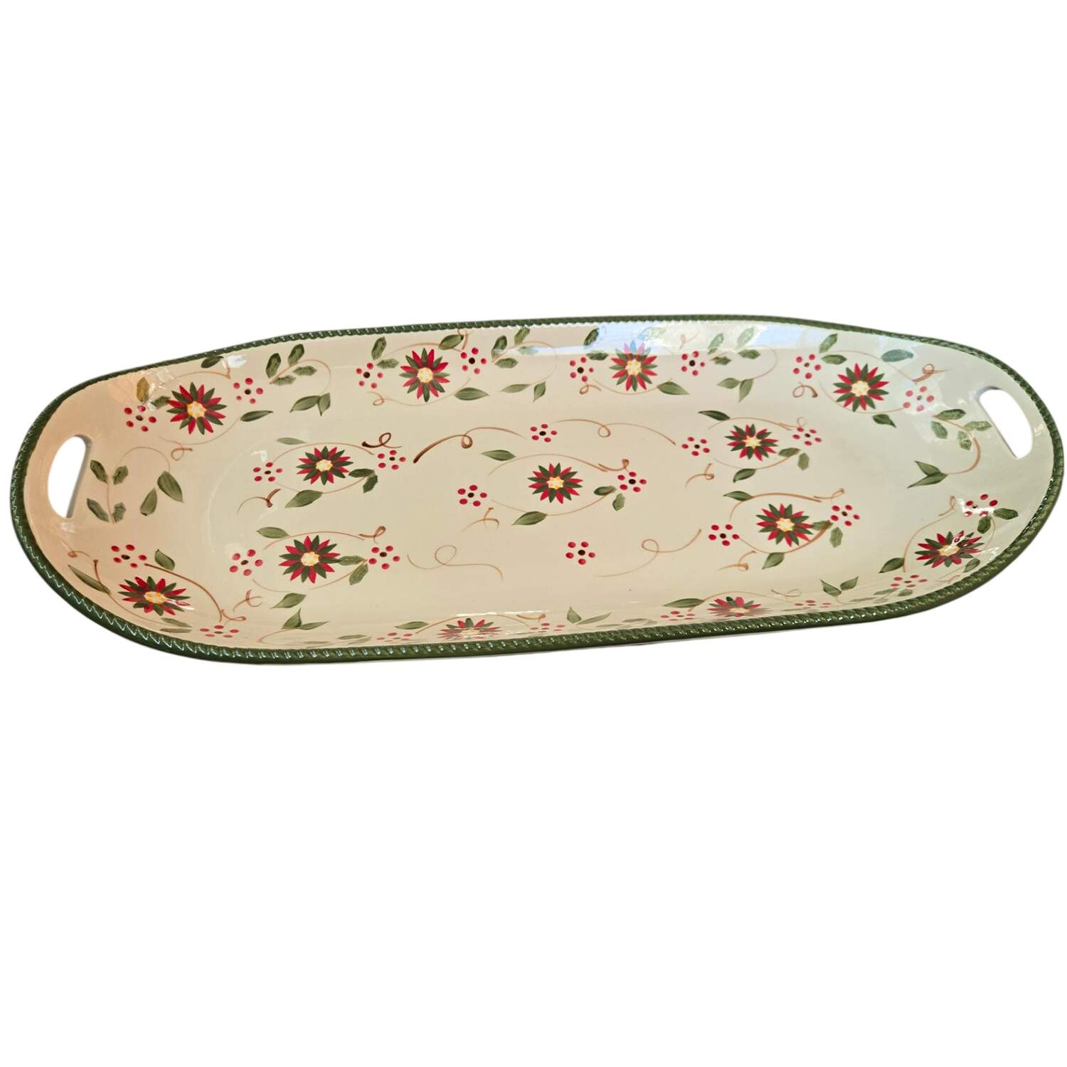 Old World Poinsettia 18" Oval Platter with Upswept Handles by Temp-Tations-1
