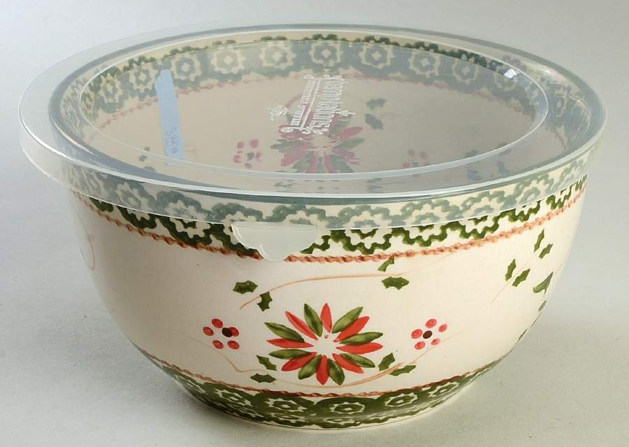 Old World Poinsettia 8" Mixing Bowl & Plastic Lid (MB8 & MB8PL) by Temp-Tations-1
