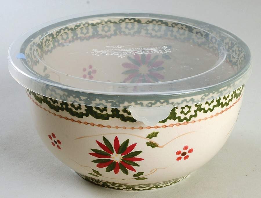 Old World Poinsettia 6" Mixing Bowl & Plastic Lid by Temp-Tations-1