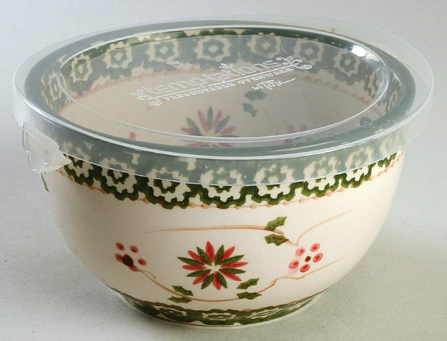 Old World Poinsettia 5" Mixing Bowl & Plastic Lid by Temp-Tations-1