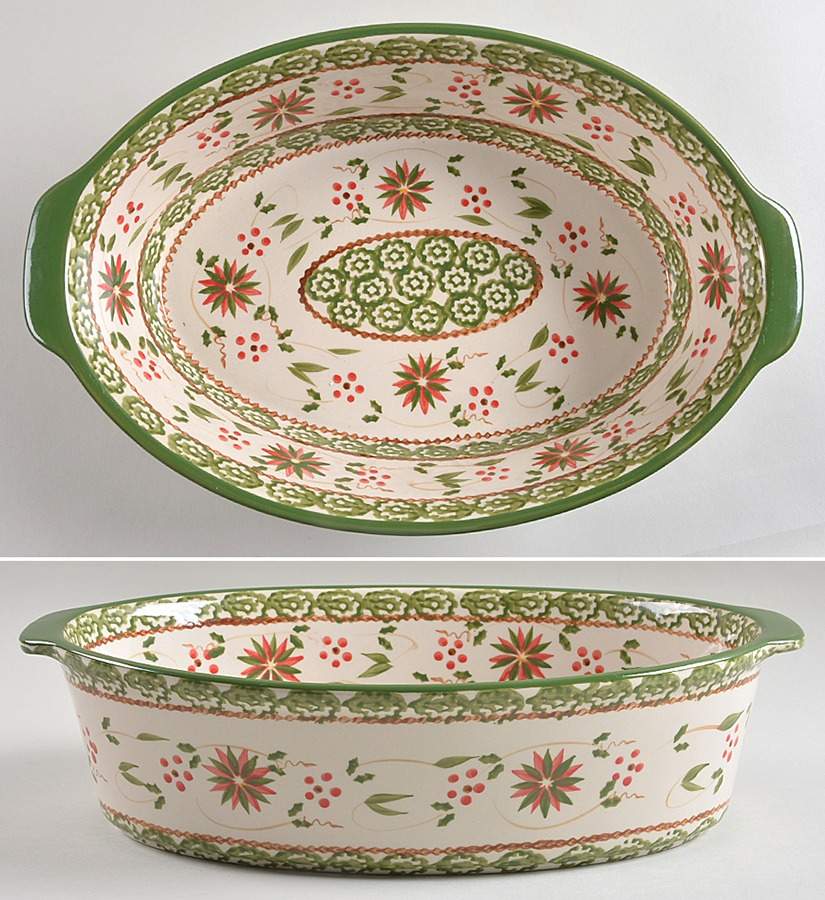 Old World Poinsettia 13" Oval Baker by Temp-Tations-1