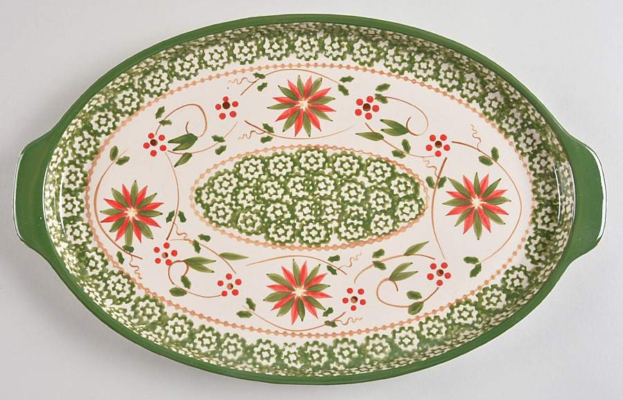 Old World Poinsettia 13" Oval Lid-It (Trivet,Tray,Baker Lid) by Temp-Tations-1