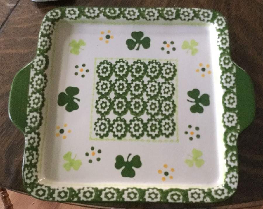 Old World-Shamrock Square Handled Cake Plate by Temp-Tations-1