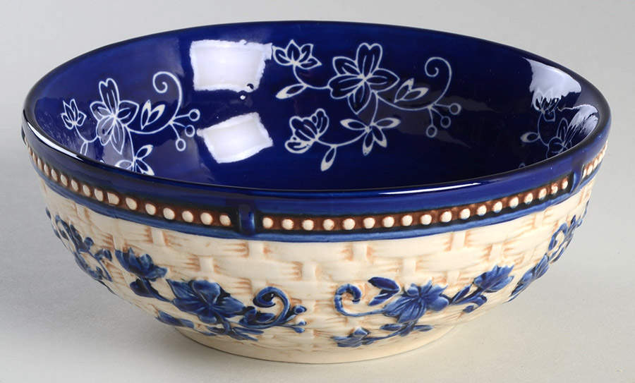 Floral Lace Basketweave Blue Soup/Cereal Bowl by Temp-Tations-1