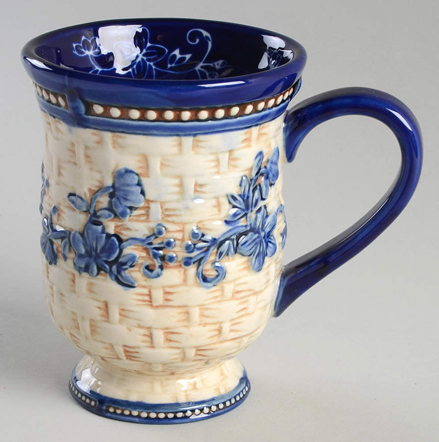 Floral Lace Basketweave Blue Mug by Temp-Tations-1