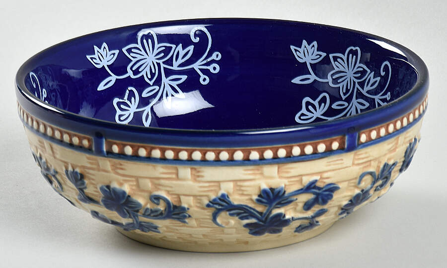 Floral Lace Basketweave Blue Soup/Cereal Bowl by Temp-Tations-1