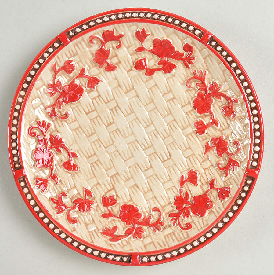 Floral Lace Basketweave Red Dessert/Pie Plate by Temp-Tations-1