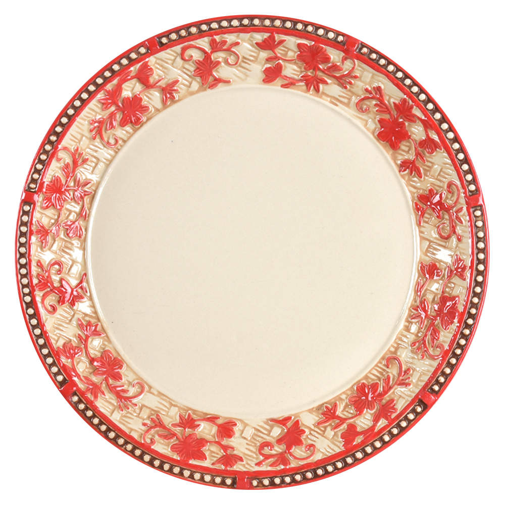Floral Lace Basketweave Red Dinner Plate by Temp-Tations-1