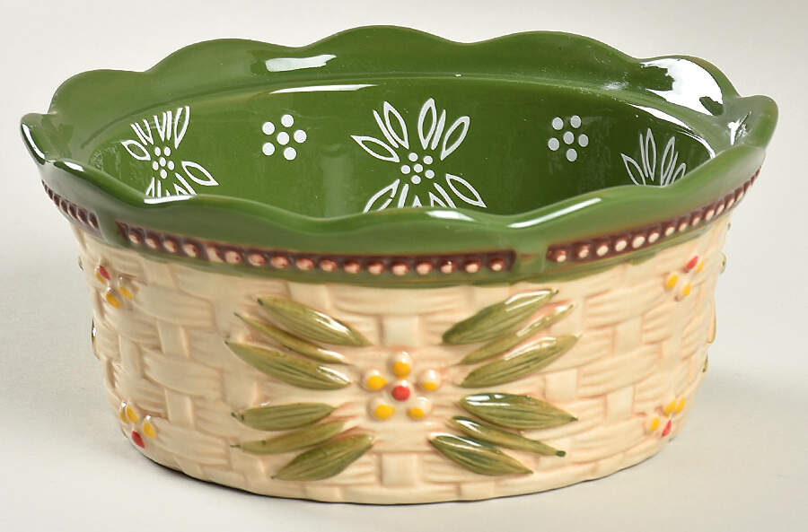 Old World Basketweave Green 6" Nesting Ramekin No Lid by Temp-Tations-1