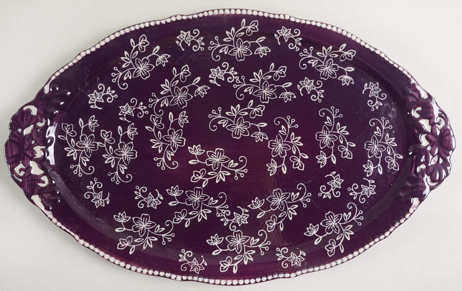Floral Lace Eggplant 18" Oval Serving Platter by Temp-Tations-1
