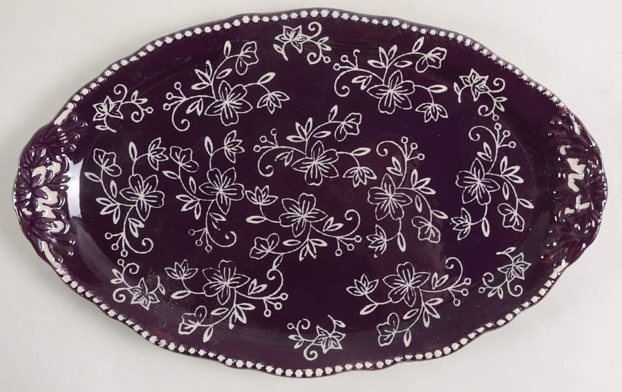 Floral Lace Eggplant 12" Oval Serving Platter by Temp-Tations-1