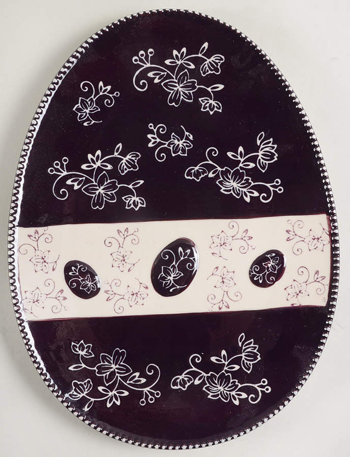 Floral Lace Eggplant 11" Egg Shape Plate by Temp-Tations-1