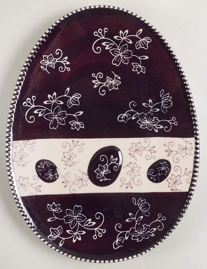 Floral Lace Eggplant 10" Egg Shape Plate by Temp-Tations-1