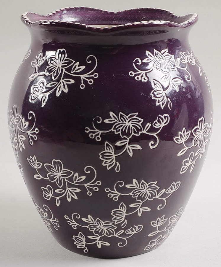 Floral Lace Eggplant Large Canister No Lid by Temp-Tations-1