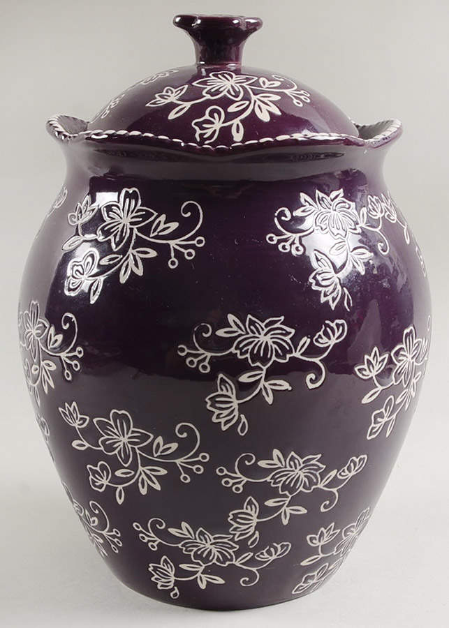 Floral Lace Eggplant Large Canister & Lid by Temp-Tations-1