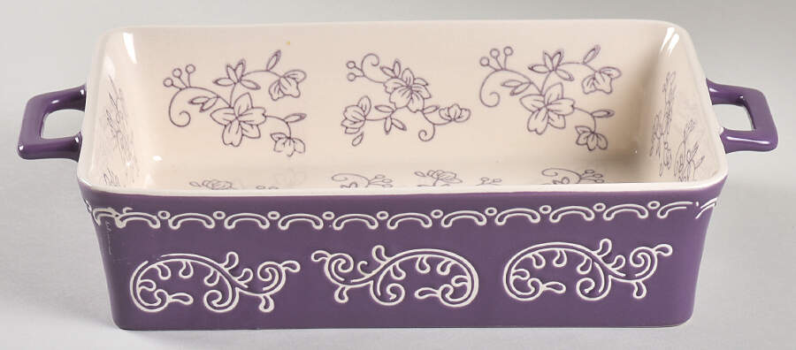 Floral Lace Eggplant 9" Rectangular Baker by Temp-Tations-1