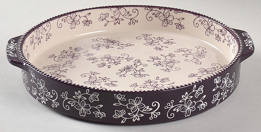 Floral Lace Eggplant 9" Round Multifunction Baker by Temp-Tations-1